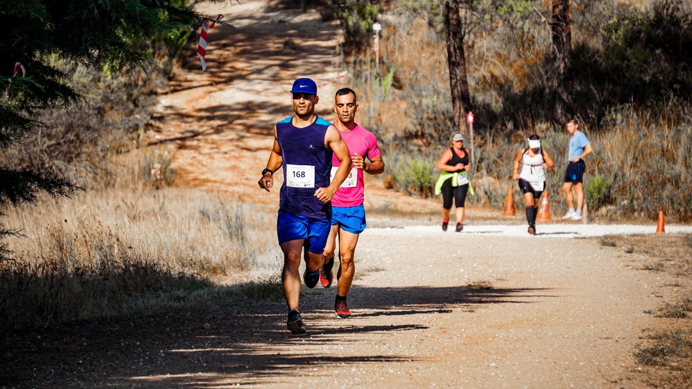 Coureurs sur une piste dans une pinède méditerranéenne
